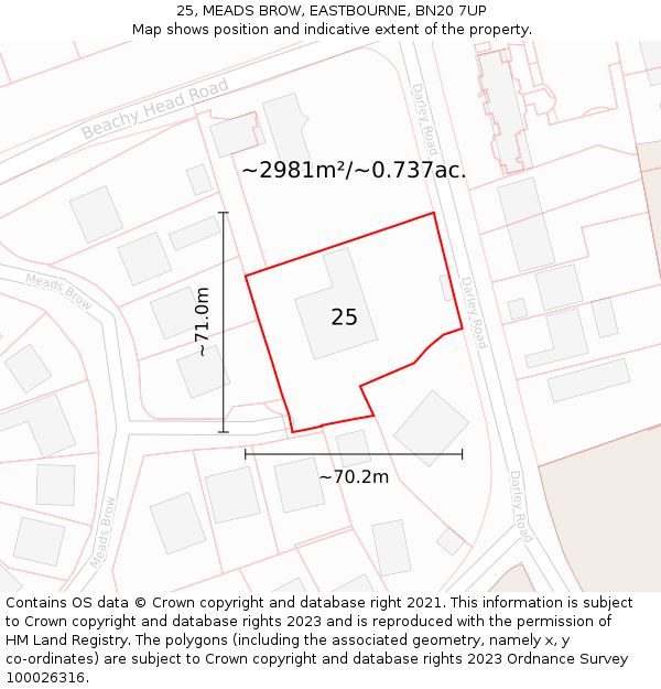 25, MEADS BROW, EASTBOURNE, BN20 7UP: Plot and title map