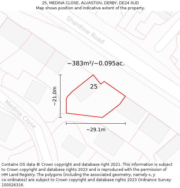 25, MEDINA CLOSE, ALVASTON, DERBY, DE24 0UD: Plot and title map