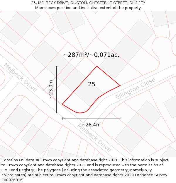 25, MELBECK DRIVE, OUSTON, CHESTER LE STREET, DH2 1TY: Plot and title map