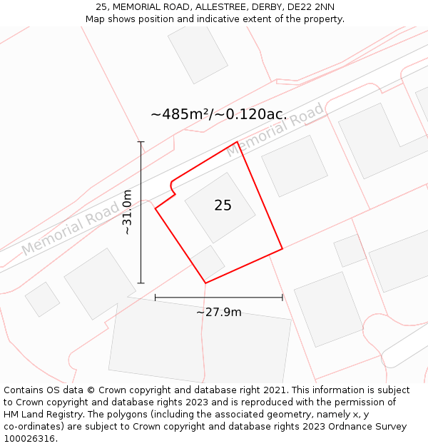 25, MEMORIAL ROAD, ALLESTREE, DERBY, DE22 2NN: Plot and title map