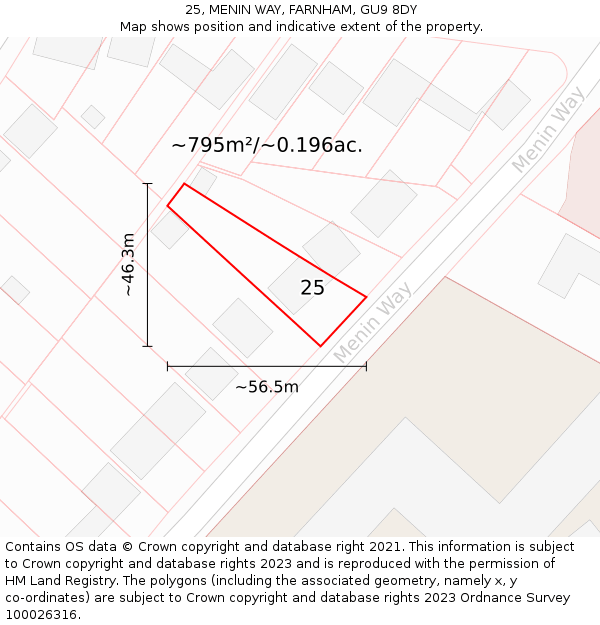 25, MENIN WAY, FARNHAM, GU9 8DY: Plot and title map