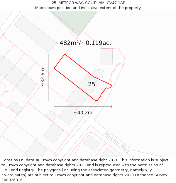 25, METEOR WAY, SOUTHAM, CV47 1AP: Plot and title map
