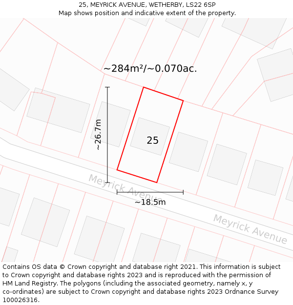 25, MEYRICK AVENUE, WETHERBY, LS22 6SP: Plot and title map