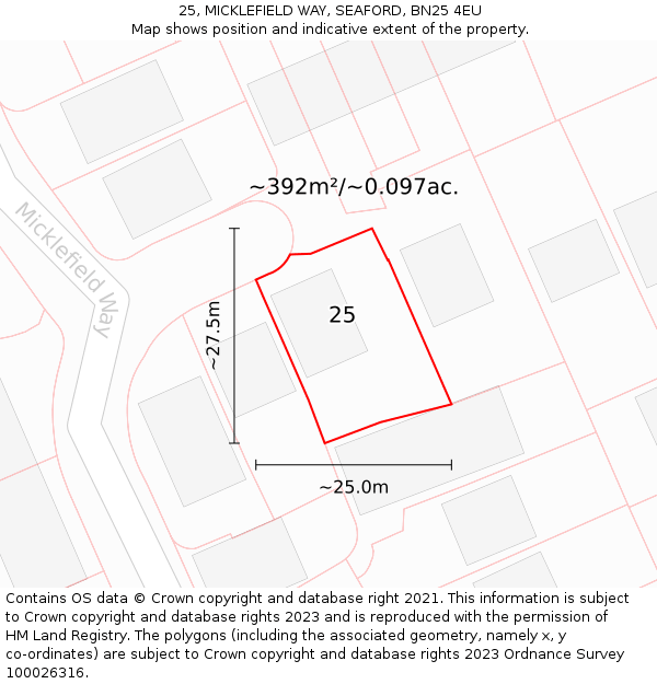 25, MICKLEFIELD WAY, SEAFORD, BN25 4EU: Plot and title map