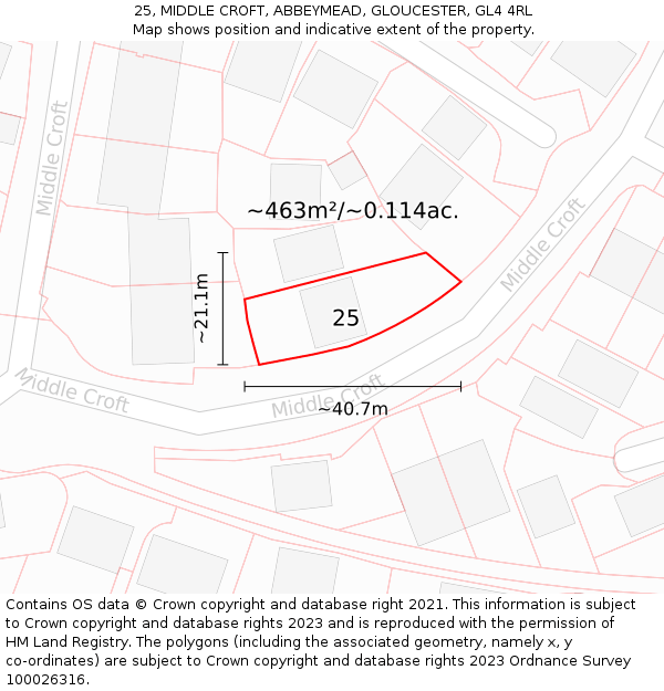 25, MIDDLE CROFT, ABBEYMEAD, GLOUCESTER, GL4 4RL: Plot and title map