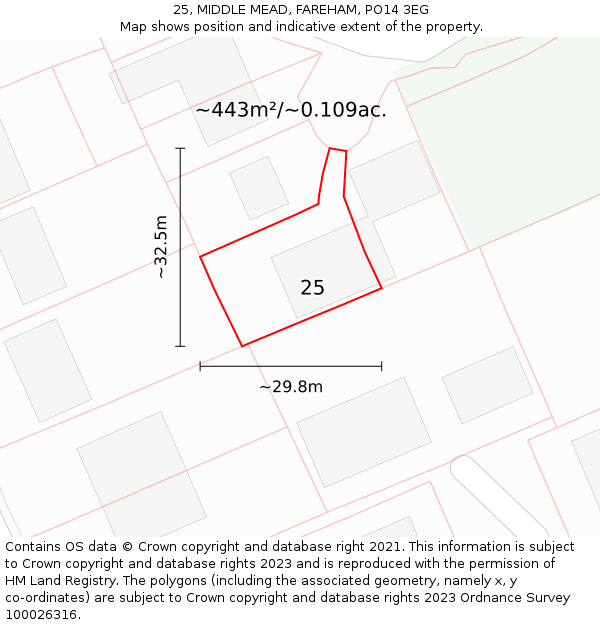 25, MIDDLE MEAD, FAREHAM, PO14 3EG: Plot and title map
