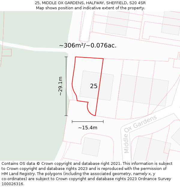 25, MIDDLE OX GARDENS, HALFWAY, SHEFFIELD, S20 4SR: Plot and title map