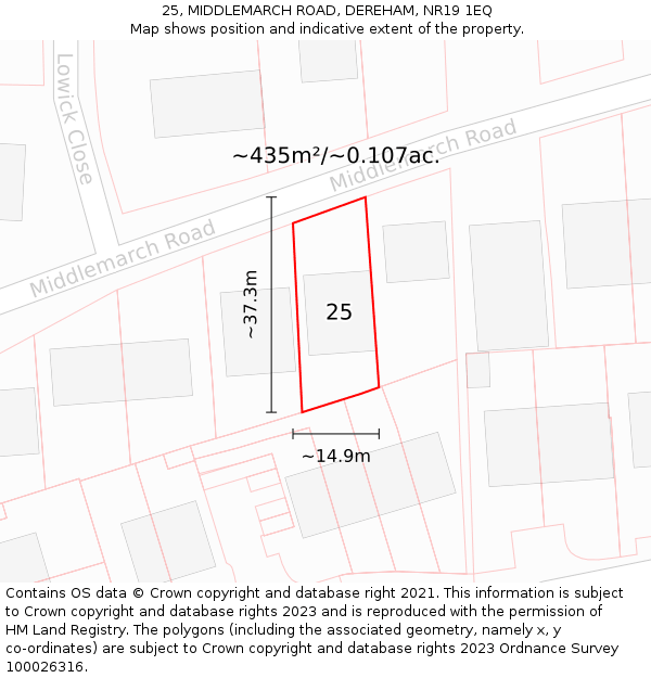 25, MIDDLEMARCH ROAD, DEREHAM, NR19 1EQ: Plot and title map