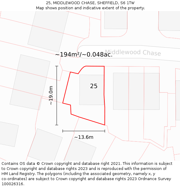 25, MIDDLEWOOD CHASE, SHEFFIELD, S6 1TW: Plot and title map