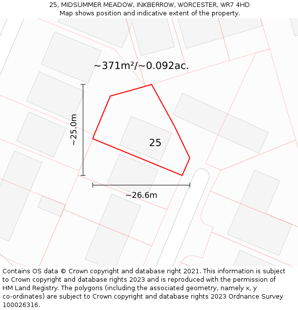 25, MIDSUMMER MEADOW, INKBERROW, WORCESTER, WR7 4HD: Plot and title map