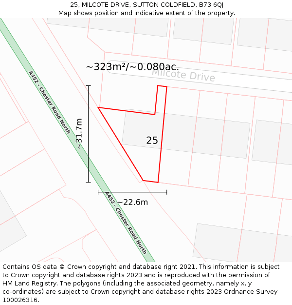 25, MILCOTE DRIVE, SUTTON COLDFIELD, B73 6QJ: Plot and title map