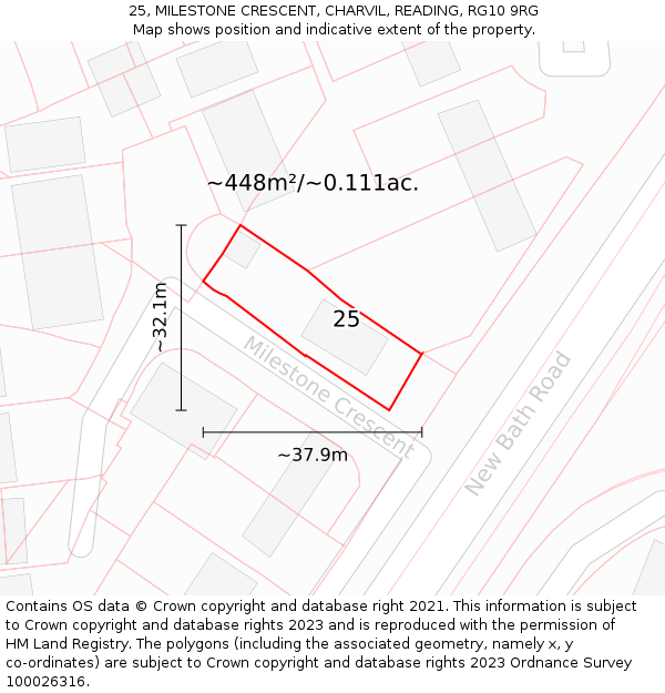 25, MILESTONE CRESCENT, CHARVIL, READING, RG10 9RG: Plot and title map