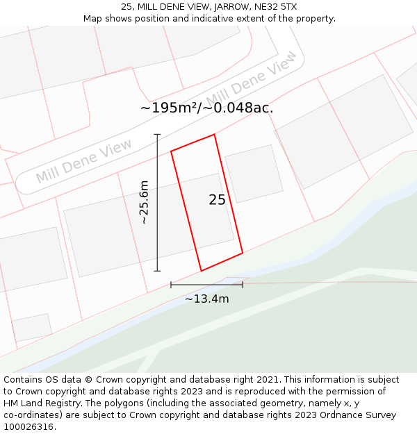 25, MILL DENE VIEW, JARROW, NE32 5TX: Plot and title map