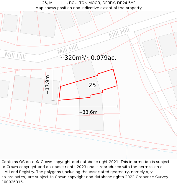 25, MILL HILL, BOULTON MOOR, DERBY, DE24 5AF: Plot and title map