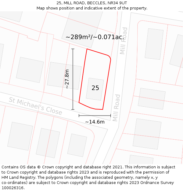 25, MILL ROAD, BECCLES, NR34 9UT: Plot and title map