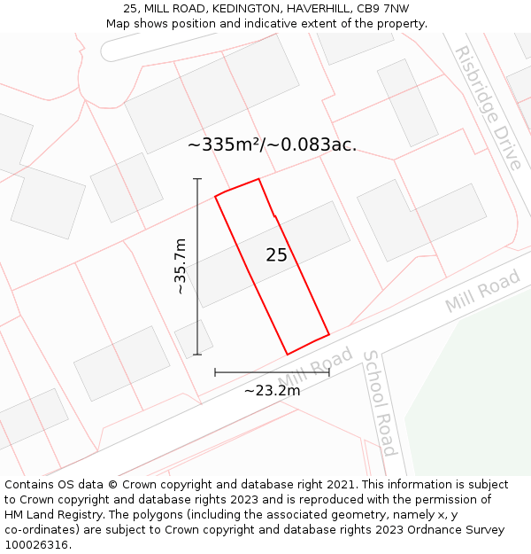 25, MILL ROAD, KEDINGTON, HAVERHILL, CB9 7NW: Plot and title map