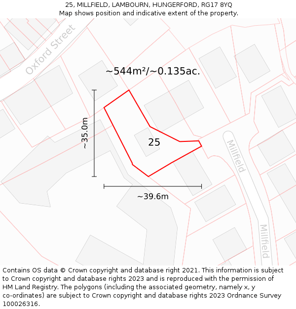 25, MILLFIELD, LAMBOURN, HUNGERFORD, RG17 8YQ: Plot and title map