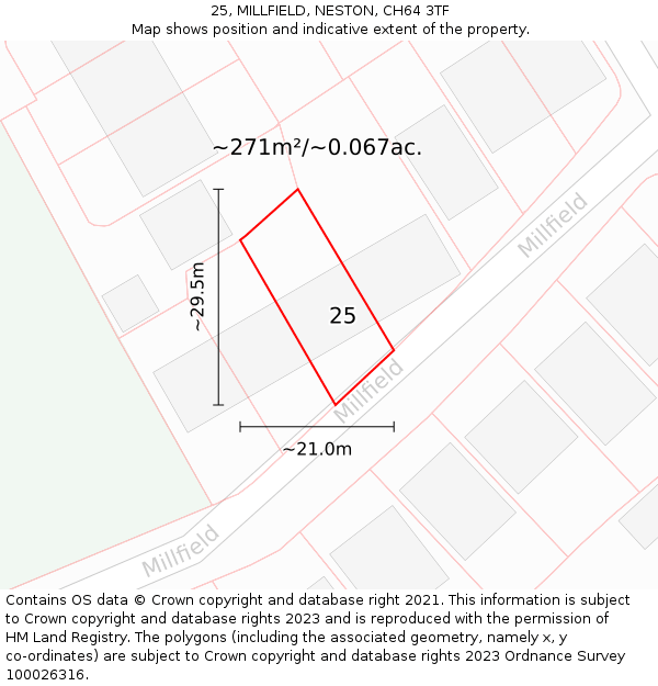 25, MILLFIELD, NESTON, CH64 3TF: Plot and title map