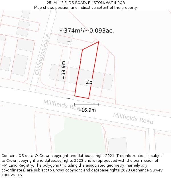 25, MILLFIELDS ROAD, BILSTON, WV14 0QR: Plot and title map