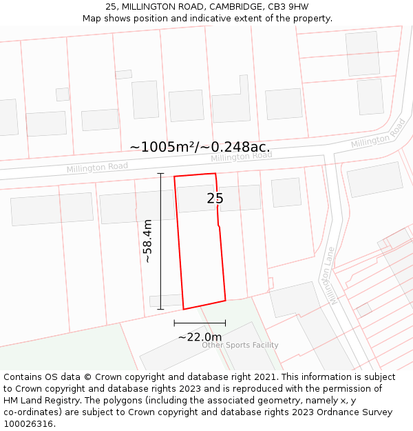 25, MILLINGTON ROAD, CAMBRIDGE, CB3 9HW: Plot and title map