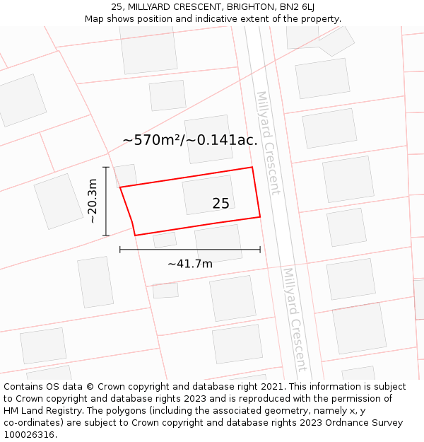 25, MILLYARD CRESCENT, BRIGHTON, BN2 6LJ: Plot and title map