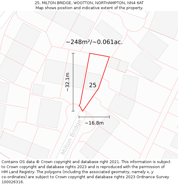 25, MILTON BRIDGE, WOOTTON, NORTHAMPTON, NN4 6AT: Plot and title map