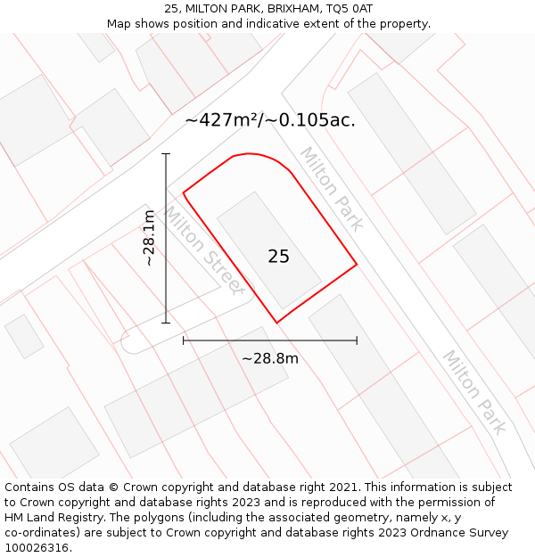 25, MILTON PARK, BRIXHAM, TQ5 0AT: Plot and title map