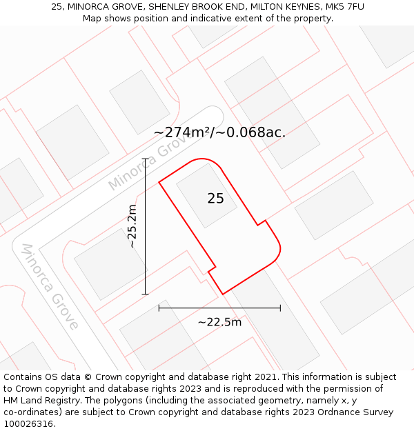 25, MINORCA GROVE, SHENLEY BROOK END, MILTON KEYNES, MK5 7FU: Plot and title map