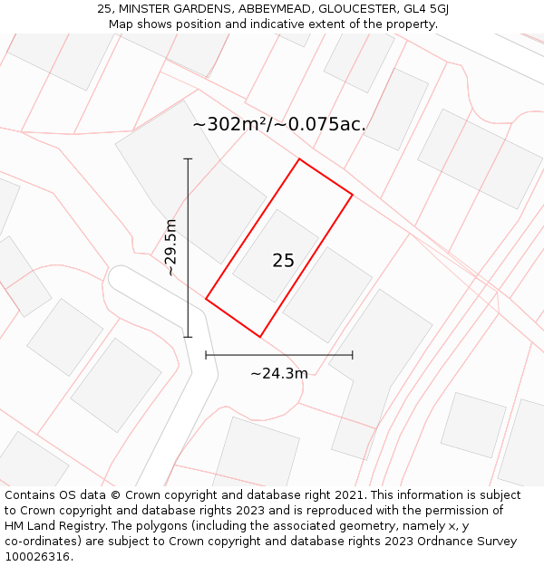 25, MINSTER GARDENS, ABBEYMEAD, GLOUCESTER, GL4 5GJ: Plot and title map