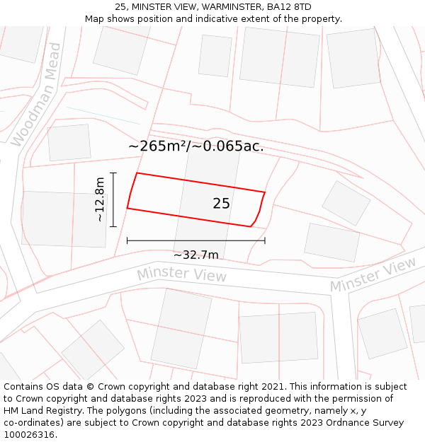 25, MINSTER VIEW, WARMINSTER, BA12 8TD: Plot and title map
