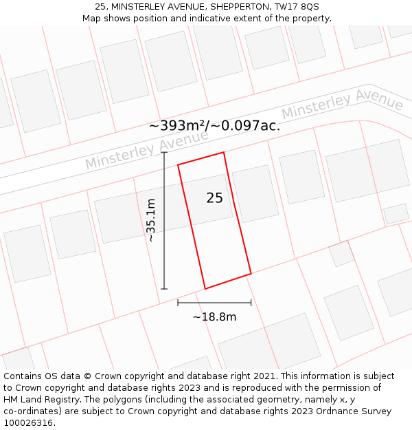 25, MINSTERLEY AVENUE, SHEPPERTON, TW17 8QS: Plot and title map