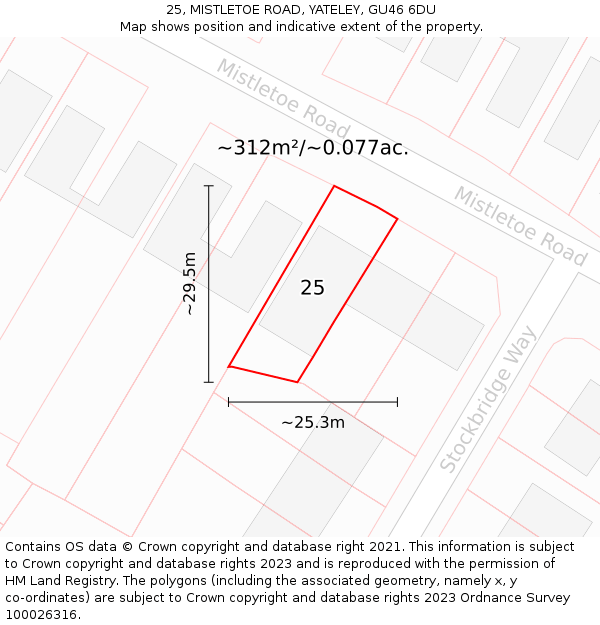 25, MISTLETOE ROAD, YATELEY, GU46 6DU: Plot and title map