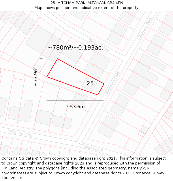 25, MITCHAM PARK, MITCHAM, CR4 4EN: Plot and title map