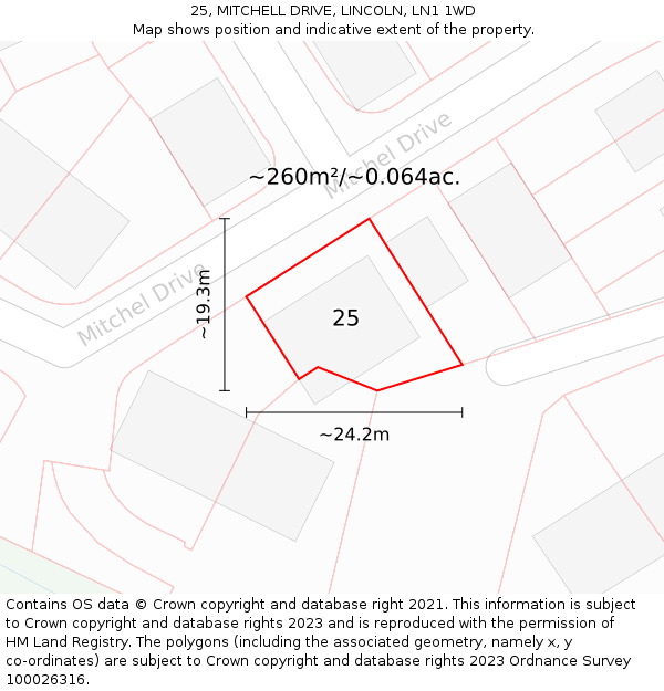 25, MITCHELL DRIVE, LINCOLN, LN1 1WD: Plot and title map