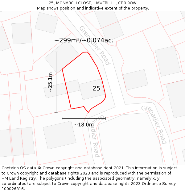 25, MONARCH CLOSE, HAVERHILL, CB9 9QW: Plot and title map