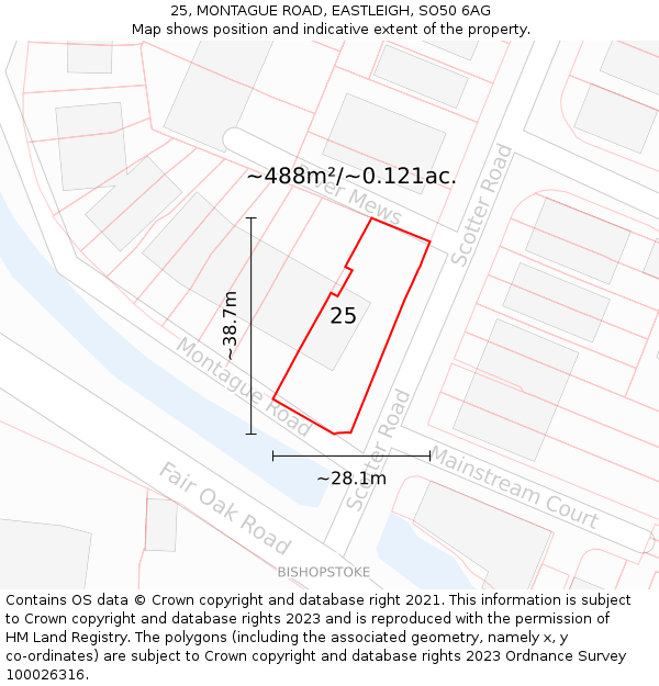 25, MONTAGUE ROAD, EASTLEIGH, SO50 6AG: Plot and title map