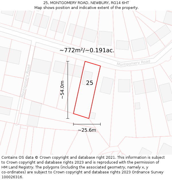 25, MONTGOMERY ROAD, NEWBURY, RG14 6HT: Plot and title map
