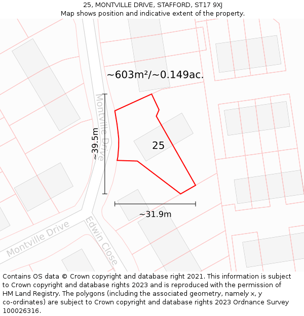25, MONTVILLE DRIVE, STAFFORD, ST17 9XJ: Plot and title map