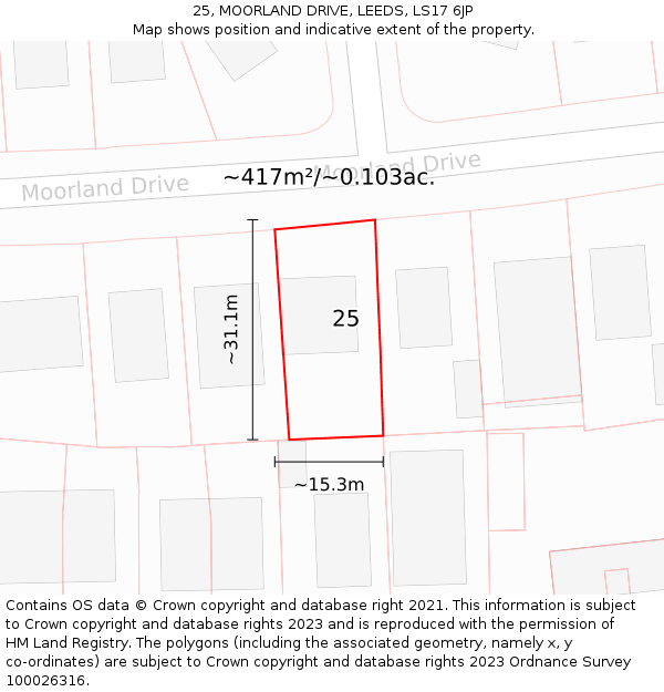 25, MOORLAND DRIVE, LEEDS, LS17 6JP: Plot and title map