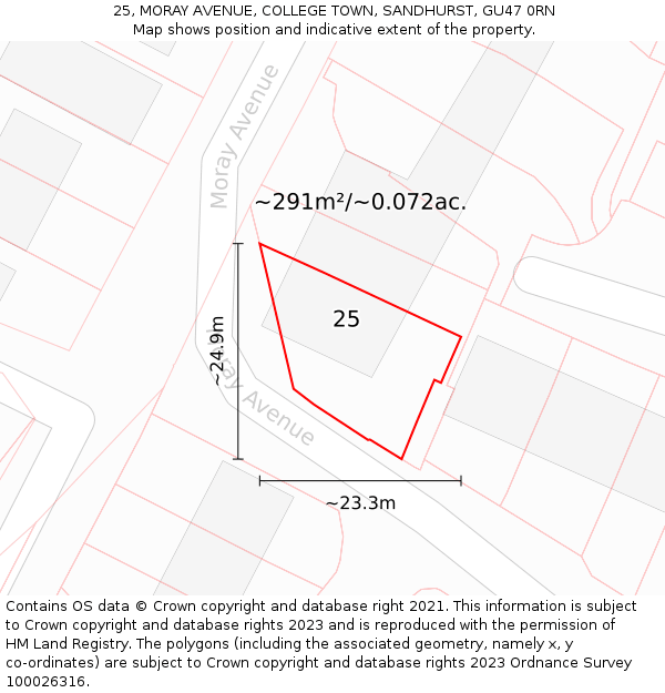25, MORAY AVENUE, COLLEGE TOWN, SANDHURST, GU47 0RN: Plot and title map