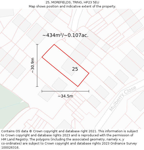 25, MOREFIELDS, TRING, HP23 5EU: Plot and title map