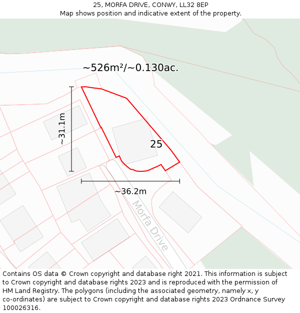 25, MORFA DRIVE, CONWY, LL32 8EP: Plot and title map