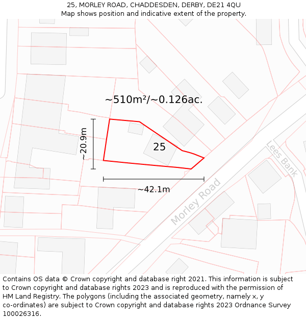 25, MORLEY ROAD, CHADDESDEN, DERBY, DE21 4QU: Plot and title map