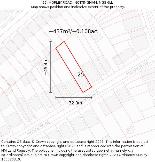 25, MORLEY ROAD, NOTTINGHAM, NG3 6LL: Plot and title map