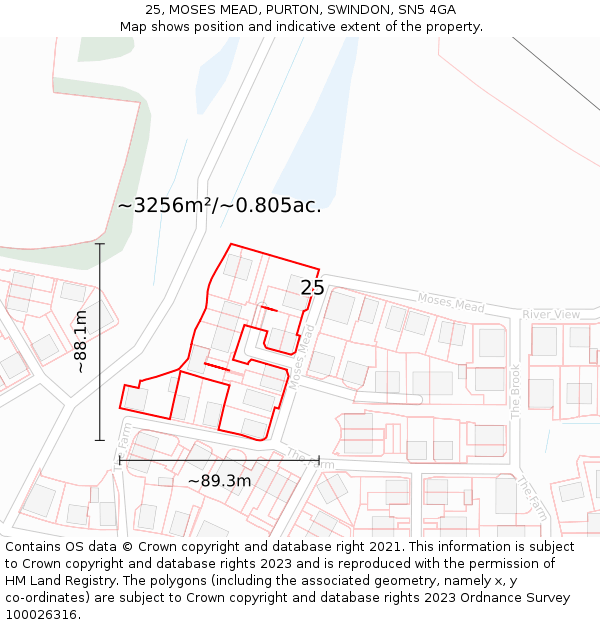 25, MOSES MEAD, PURTON, SWINDON, SN5 4GA: Plot and title map