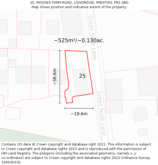 25, MOSSES FARM ROAD, LONGRIDGE, PRESTON, PR3 2BG: Plot and title map