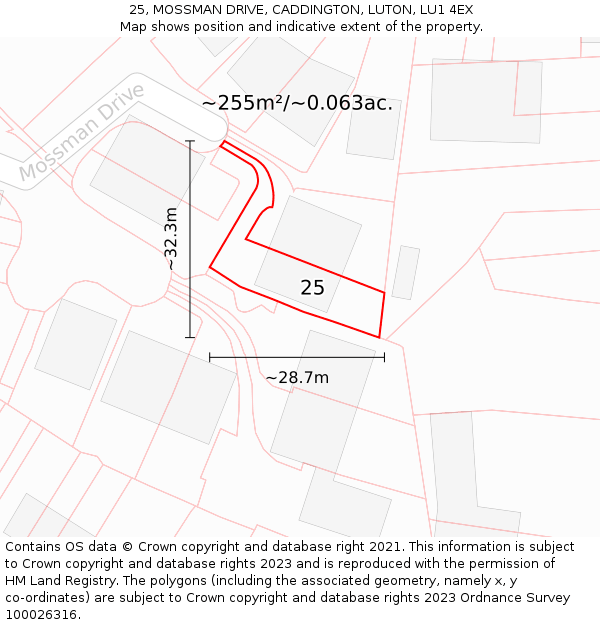 25, MOSSMAN DRIVE, CADDINGTON, LUTON, LU1 4EX: Plot and title map