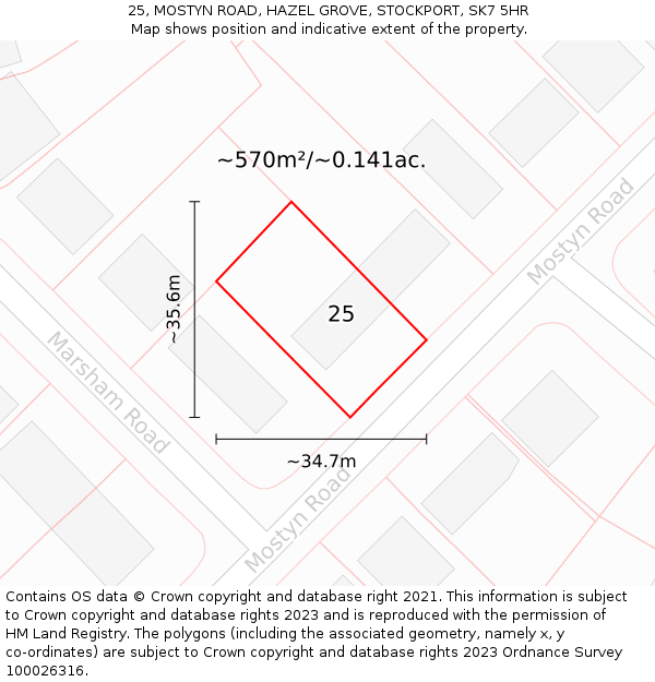 25, MOSTYN ROAD, HAZEL GROVE, STOCKPORT, SK7 5HR: Plot and title map