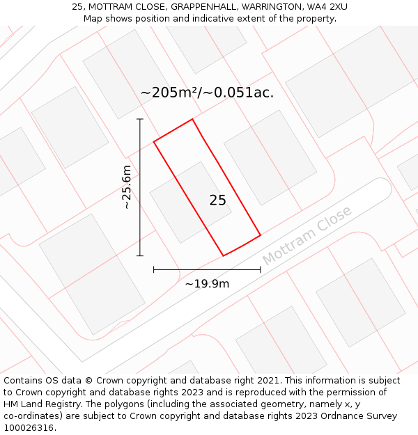 25, MOTTRAM CLOSE, GRAPPENHALL, WARRINGTON, WA4 2XU: Plot and title map