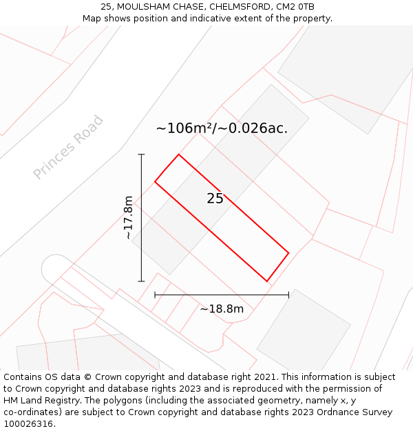 25, MOULSHAM CHASE, CHELMSFORD, CM2 0TB: Plot and title map